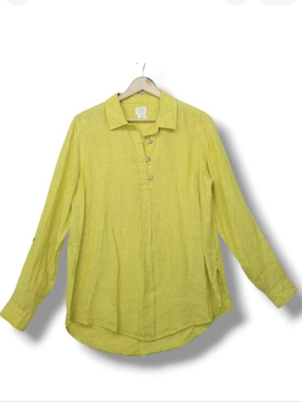 Sigrid‎ Olsen Linen Tunic Blouse Top Small Long Sleeve Bright Yellow